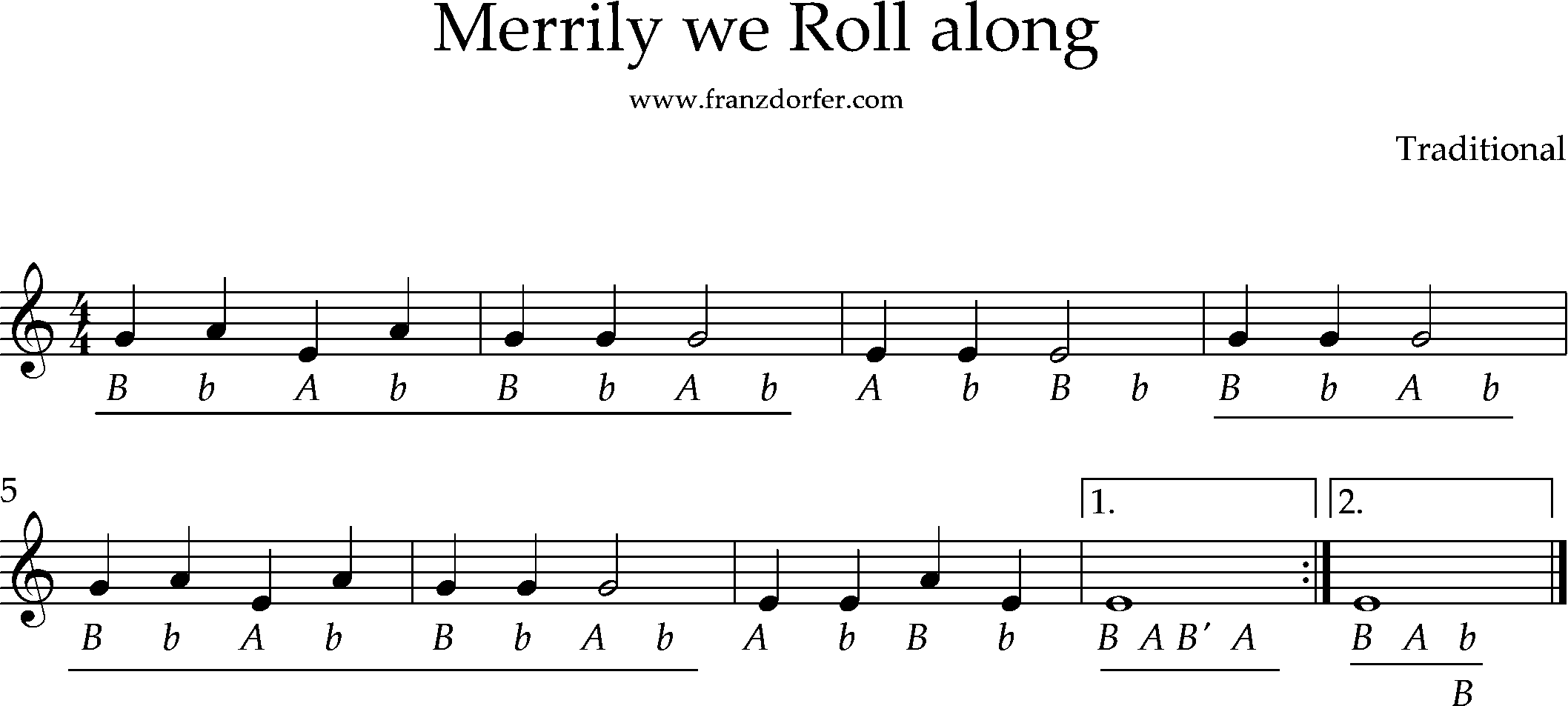 steirische harmonika, Merrily we roll along 1stimmig
